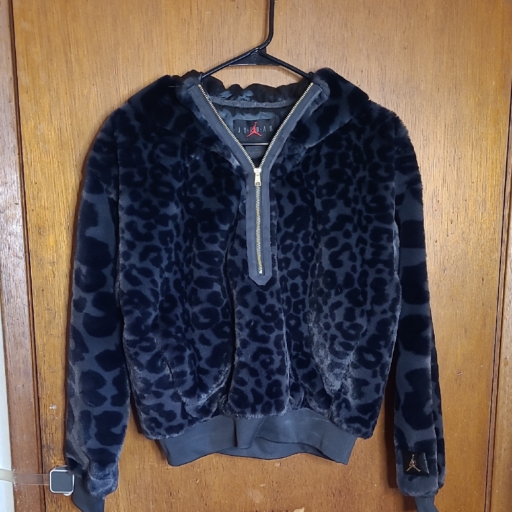 Jordan Black Leopard Print Fleece Hoodie